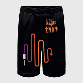Детские спортивные шорты 3D с принтом The Beatles в Курске,  100% полиэстер
 | пояс оформлен широкой мягкой резинкой, ткань тянется
 | Тематика изображения на принте: битлз | британская | группа | джон леннон | джордж харрисон | ливерпуль | пол маккартни | ринго старр | рок