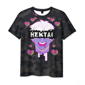 Мужская футболка 3D с принтом HENTAI PIXEL в Курске, 100% полиэфир | прямой крой, круглый вырез горловины, длина до линии бедер | ahegao | kawai | kowai | oppai | otaku | senpai | sugoi | waifu | yandere | ахегао | ковай | отаку | сенпай | яндере