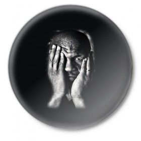 Значок с принтом Майк Тайсон в Курске,  металл | круглая форма, металлическая застежка в виде булавки | Тематика изображения на принте: бокс | боксер | знаменитости | спорт | стиль | тайсон | тренд