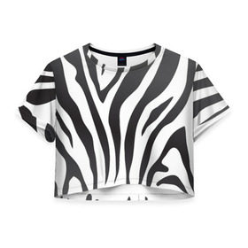 Женская футболка Cropp-top с принтом Зебра принт в Курске, 100% полиэстер | круглая горловина, длина футболки до линии талии, рукава с отворотами | абстракция | африка | белый | зебра | парнокопытное | принт | сафари | чб | черный