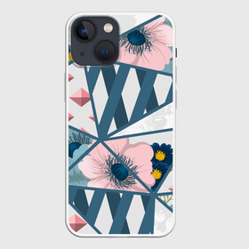 Чехол для iPhone 13 mini с принтом Геометрия цветов в Курске,  |  | геометрия | полосы | роза | розовый | синий | цветы