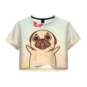 Женская футболка 3D укороченная с принтом Puglie Pug Like в Курске, 100% полиэстер | круглая горловина, длина футболки до линии талии, рукава с отворотами | anime | dog | аниме | лайк | мопс | мопсик