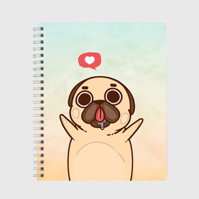 Тетрадь с принтом Puglie Pug Like в Курске, 100% бумага | 48 листов, плотность листов — 60 г/м2, плотность картонной обложки — 250 г/м2. Листы скреплены сбоку удобной пружинной спиралью. Уголки страниц и обложки скругленные. Цвет линий — светло-серый
 | anime | dog | аниме | лайк | мопс | мопсик