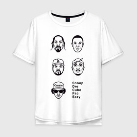 Мужская футболка хлопок Oversize с принтом West Coast rap в Курске, 100% хлопок | свободный крой, круглый ворот, “спинка” длиннее передней части | 2pac | cube | dogg | dre | eazy | ice | makaveli | snoop | гангста рэп | реп | хип хоп