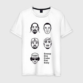 Мужская футболка хлопок с принтом West Coast rap в Курске, 100% хлопок | прямой крой, круглый вырез горловины, длина до линии бедер, слегка спущенное плечо. | 2pac | cube | dogg | dre | eazy | ice | makaveli | snoop | гангста рэп | реп | хип хоп