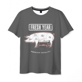 Мужская футболка 3D с принтом Fresh Year 2019 в Курске, 100% полиэфир | прямой крой, круглый вырез горловины, длина до линии бедер | 2019 | merry christmas | new year | год свиньи | зима | новый год | поросенок | праздник | рождество | свинка | свинья