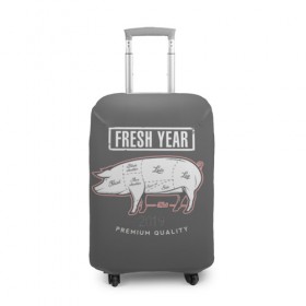 Чехол для чемодана 3D с принтом Fresh Year 2019 в Курске, 86% полиэфир, 14% спандекс | двустороннее нанесение принта, прорези для ручек и колес | 2019 | merry christmas | new year | год свиньи | зима | новый год | поросенок | праздник | рождество | свинка | свинья