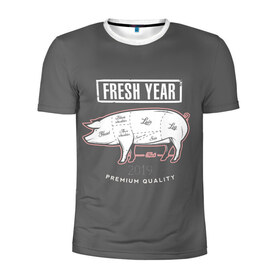 Мужская футболка 3D спортивная с принтом Fresh Year 2019 в Курске, 100% полиэстер с улучшенными характеристиками | приталенный силуэт, круглая горловина, широкие плечи, сужается к линии бедра | Тематика изображения на принте: 2019 | merry christmas | new year | год свиньи | зима | новый год | поросенок | праздник | рождество | свинка | свинья