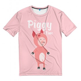 Мужская футболка 3D с принтом Piggy Time в Курске, 100% полиэфир | прямой крой, круглый вырез горловины, длина до линии бедер | 2019 | merry christmas | new year | год свиньи | зима | новый год | поросенок | праздник | рождество | свинка | свинья