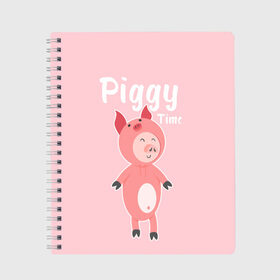 Тетрадь с принтом Piggy Time в Курске, 100% бумага | 48 листов, плотность листов — 60 г/м2, плотность картонной обложки — 250 г/м2. Листы скреплены сбоку удобной пружинной спиралью. Уголки страниц и обложки скругленные. Цвет линий — светло-серый
 | Тематика изображения на принте: 2019 | merry christmas | new year | год свиньи | зима | новый год | поросенок | праздник | рождество | свинка | свинья