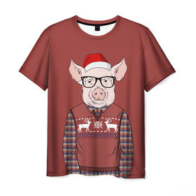 Мужская футболка 3D с принтом New Year Pig в Курске, 100% полиэфир | прямой крой, круглый вырез горловины, длина до линии бедер | 2019 | merry christmas | new year | год свиньи | зима | новый год | поросенок | праздник | рождество | свинка | свинья