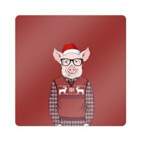 Магнит виниловый Квадрат с принтом New Year Pig в Курске, полимерный материал с магнитным слоем | размер 9*9 см, закругленные углы | 2019 | merry christmas | new year | год свиньи | зима | новый год | поросенок | праздник | рождество | свинка | свинья