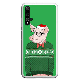 Чехол для Honor 20 с принтом New Year Hipster Pig в Курске, Силикон | Область печати: задняя сторона чехла, без боковых панелей | 2019 | merry christmas | new year | год свиньи | зима | новый год | поросенок | праздник | рождество | свинка | свинья