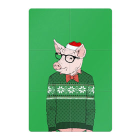 Магнитный плакат 2Х3 с принтом New Year Hipster Pig в Курске, Полимерный материал с магнитным слоем | 6 деталей размером 9*9 см | 2019 | merry christmas | new year | год свиньи | зима | новый год | поросенок | праздник | рождество | свинка | свинья