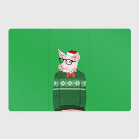 Магнитный плакат 3Х2 с принтом New Year Hipster Pig в Курске, Полимерный материал с магнитным слоем | 6 деталей размером 9*9 см | Тематика изображения на принте: 2019 | merry christmas | new year | год свиньи | зима | новый год | поросенок | праздник | рождество | свинка | свинья