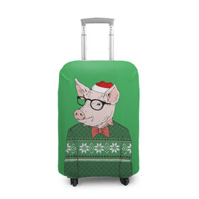 Чехол для чемодана 3D с принтом New Year Hipster Pig в Курске, 86% полиэфир, 14% спандекс | двустороннее нанесение принта, прорези для ручек и колес | 2019 | merry christmas | new year | год свиньи | зима | новый год | поросенок | праздник | рождество | свинка | свинья