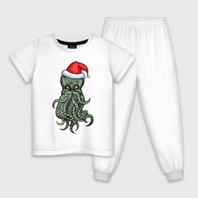 Детская пижама хлопок с принтом Новогодний Ктулху в Курске, 100% хлопок |  брюки и футболка прямого кроя, без карманов, на брюках мягкая резинка на поясе и по низу штанин
 | Тематика изображения на принте: 