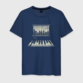Мужская футболка хлопок с принтом Город музыки в Курске, 100% хлопок | прямой крой, круглый вырез горловины, длина до линии бедер, слегка спущенное плечо. | urban | гитара | город | город музыки | звуки | клавиши | минимализм | музыка | пианино | птицы | рояль