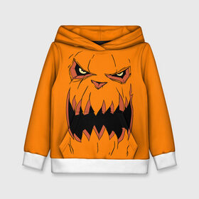 Детская толстовка 3D с принтом Halloween в Курске, 100% полиэстер | двухслойный капюшон со шнурком для регулировки, мягкие манжеты на рукавах и по низу толстовки, спереди карман-кенгуру с мягким внутренним слоем | halloween | orange | pumpkin | scary | оранжевая | страшная | тыква | ужас | хэллоуин