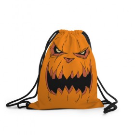 Рюкзак-мешок 3D с принтом Halloween в Курске, 100% полиэстер | плотность ткани — 200 г/м2, размер — 35 х 45 см; лямки — толстые шнурки, застежка на шнуровке, без карманов и подкладки | Тематика изображения на принте: halloween | orange | pumpkin | scary | оранжевая | страшная | тыква | ужас | хэллоуин
