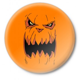 Значок с принтом Halloween в Курске,  металл | круглая форма, металлическая застежка в виде булавки | Тематика изображения на принте: halloween | orange | pumpkin | scary | оранжевая | страшная | тыква | ужас | хэллоуин