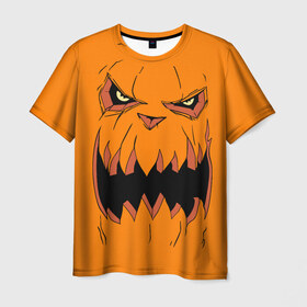 Мужская футболка 3D с принтом Halloween в Курске, 100% полиэфир | прямой крой, круглый вырез горловины, длина до линии бедер | Тематика изображения на принте: halloween | orange | pumpkin | scary | оранжевая | страшная | тыква | ужас | хэллоуин