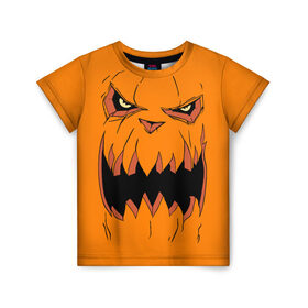 Детская футболка 3D с принтом Halloween в Курске, 100% гипоаллергенный полиэфир | прямой крой, круглый вырез горловины, длина до линии бедер, чуть спущенное плечо, ткань немного тянется | halloween | orange | pumpkin | scary | оранжевая | страшная | тыква | ужас | хэллоуин