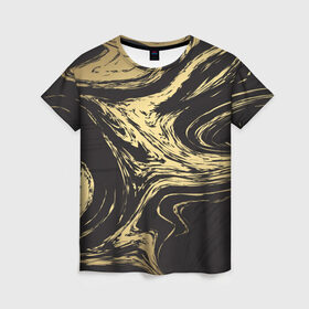 Женская футболка 3D с принтом Золотые реки в Курске, 100% полиэфир ( синтетическое хлопкоподобное полотно) | прямой крой, круглый вырез горловины, длина до линии бедер | абстракция | золото | иллюзия | линии | река