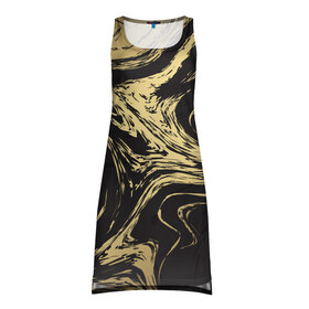 Платье-майка 3D с принтом Золотые реки в Курске, 100% полиэстер | полуприлегающий силуэт, широкие бретели, круглый вырез горловины, удлиненный подол сзади. | абстракция | золото | иллюзия | линии | река