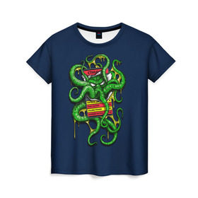 Женская футболка 3D с принтом Ктулху в Курске, 100% полиэфир ( синтетическое хлопкоподобное полотно) | прямой крой, круглый вырез горловины, длина до линии бедер | call | cthulhu | howard | kraken | lovecraft | octopus | tentacles | говард | зов | кракен | ктулху | лавкрафт | осьминог | щупальца