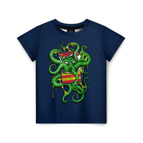 Детская футболка 3D с принтом Ктулху в Курске, 100% гипоаллергенный полиэфир | прямой крой, круглый вырез горловины, длина до линии бедер, чуть спущенное плечо, ткань немного тянется | call | cthulhu | howard | kraken | lovecraft | octopus | tentacles | говард | зов | кракен | ктулху | лавкрафт | осьминог | щупальца