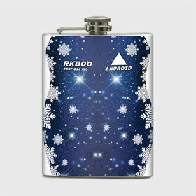 Фляга с принтом ANDROID RK800 Новогодний в Курске, металлический корпус | емкость 0,22 л, размер 125 х 94 мм. Виниловая наклейка запечатывается полностью | 