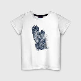 Детская футболка хлопок с принтом Сова в Курске, 100% хлопок | круглый вырез горловины, полуприлегающий силуэт, длина до линии бедер | Тематика изображения на принте: животное | луна | минимализм | ночь | охотник | перья | птица | сова | филин | хищник