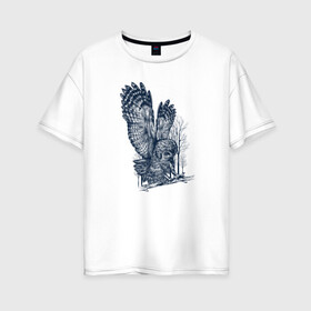 Женская футболка хлопок Oversize с принтом Сова в Курске, 100% хлопок | свободный крой, круглый ворот, спущенный рукав, длина до линии бедер
 | животное | луна | минимализм | ночь | охотник | перья | птица | сова | филин | хищник