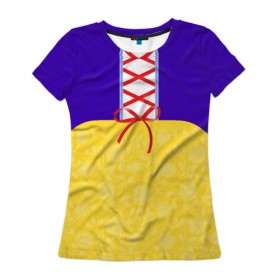 Женская футболка 3D с принтом Костюм Белоснежки в Курске, 100% полиэфир ( синтетическое хлопкоподобное полотно) | прямой крой, круглый вырез горловины, длина до линии бедер | 
