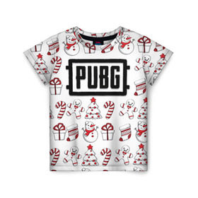 Детская футболка 3D с принтом Новогодний PUBG в Курске, 100% гипоаллергенный полиэфир | прямой крой, круглый вырез горловины, длина до линии бедер, чуть спущенное плечо, ткань немного тянется | battle | chicken | dinner | winner | битва | год | королевская | новый | подарок | снеговик