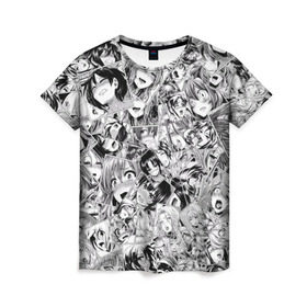 Женская футболка 3D с принтом Manga ahegao в Курске, 100% полиэфир ( синтетическое хлопкоподобное полотно) | прямой крой, круглый вырез горловины, длина до линии бедер | ahegao | manga | ахегао | комиксы | лицо | манга | паттрен | чернобелый | эмоции