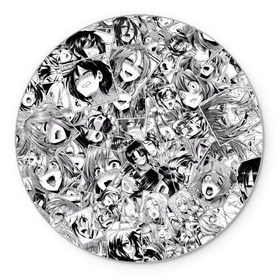 Коврик круглый с принтом Manga ahegao в Курске, резина и полиэстер | круглая форма, изображение наносится на всю лицевую часть | Тематика изображения на принте: ahegao | manga | ахегао | комиксы | лицо | манга | паттрен | чернобелый | эмоции