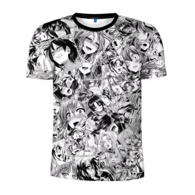 Мужская футболка 3D спортивная с принтом Manga ahegao в Курске, 100% полиэстер с улучшенными характеристиками | приталенный силуэт, круглая горловина, широкие плечи, сужается к линии бедра | ahegao | manga | ахегао | комиксы | лицо | манга | паттрен | чернобелый | эмоции