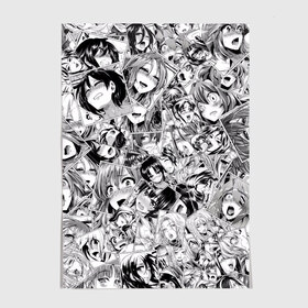 Постер с принтом Manga ahegao в Курске, 100% бумага
 | бумага, плотность 150 мг. Матовая, но за счет высокого коэффициента гладкости имеет небольшой блеск и дает на свету блики, но в отличии от глянцевой бумаги не покрыта лаком | ahegao | manga | ахегао | комиксы | лицо | манга | паттрен | чернобелый | эмоции