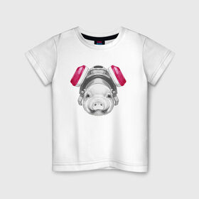 Детская футболка хлопок с принтом Хрюня в противогазе в Курске, 100% хлопок | круглый вырез горловины, полуприлегающий силуэт, длина до линии бедер | breaking bad | во все тяжкие | джесси пинкман | свинка | свинья