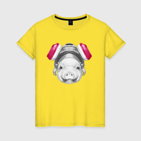Женская футболка хлопок с принтом Хрюня в противогазе в Курске, 100% хлопок | прямой крой, круглый вырез горловины, длина до линии бедер, слегка спущенное плечо | breaking bad | во все тяжкие | джесси пинкман | свинка | свинья