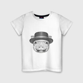 Детская футболка хлопок с принтом Свинка в шляпке в Курске, 100% хлопок | круглый вырез горловины, полуприлегающий силуэт, длина до линии бедер | breaking bad | во все тяжкие | свинка | свинья | уолтер уайт