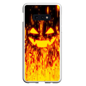 Чехол для Samsung S10E с принтом FIRE PUMPKIN в Курске, Силикон | Область печати: задняя сторона чехла, без боковых панелей | fire | halloween | искры | огонь | праздник | тыква | хэллоуин
