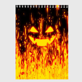 Скетчбук с принтом FIRE PUMPKIN в Курске, 100% бумага
 | 48 листов, плотность листов — 100 г/м2, плотность картонной обложки — 250 г/м2. Листы скреплены сверху удобной пружинной спиралью | fire | halloween | искры | огонь | праздник | тыква | хэллоуин