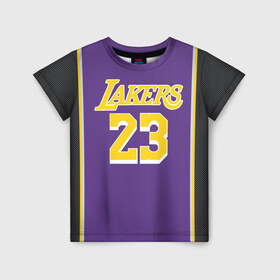 Детская футболка 3D с принтом James LA Lakers 2019 в Курске, 100% гипоаллергенный полиэфир | прямой крой, круглый вырез горловины, длина до линии бедер, чуть спущенное плечо, ткань немного тянется | angeles | james | lakers | lebron | los | nba | usa | анджелес | джеймс | леброн | лейкерс | лос | нба | сша
