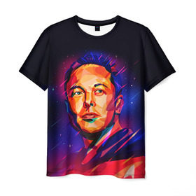 Мужская футболка 3D с принтом Яркий Илон Маск в Курске, 100% полиэфир | прямой крой, круглый вырез горловины, длина до линии бедер | elon | falcon | mars | musk | reeve | spascex | tesla | инженер | космос | ракета