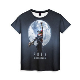 Женская футболка 3D с принтом PREY: Mooncrash в Курске, 100% полиэфир ( синтетическое хлопкоподобное полотно) | прямой крой, круглый вырез горловины, длина до линии бедер | prey | жертва | звезды | земля | игра | космос | луна | фантастика | шутер