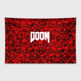 Флаг-баннер с принтом DOOM в Курске, 100% полиэстер | размер 67 х 109 см, плотность ткани — 95 г/м2; по краям флага есть четыре люверса для крепления | devil | doom | hell | mark of the doom slayer | slayer | ад | гарнил | дум | знаки | иероглифы | компьютерные игры 2019 | преисподняя | символ | солдат