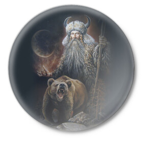 Значок с принтом Велес в Курске,  металл | круглая форма, металлическая застежка в виде булавки | ethnic | folk | runes | slav | велес | медведь | руны | русь | славяне | фолк | фольклор | этника | этно | язычество